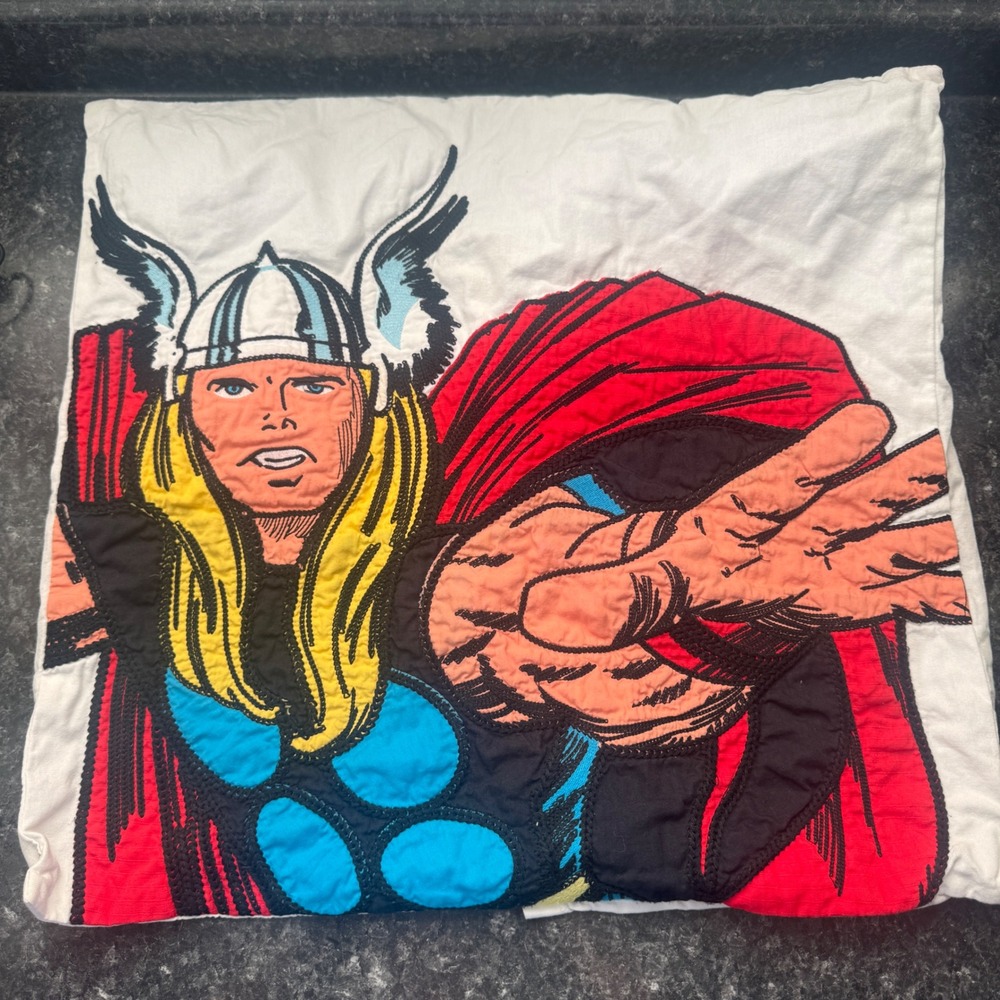 Pottery Barn Kids Marvel Comics Thor Embroidered Pillow Sham White 20x20 Square